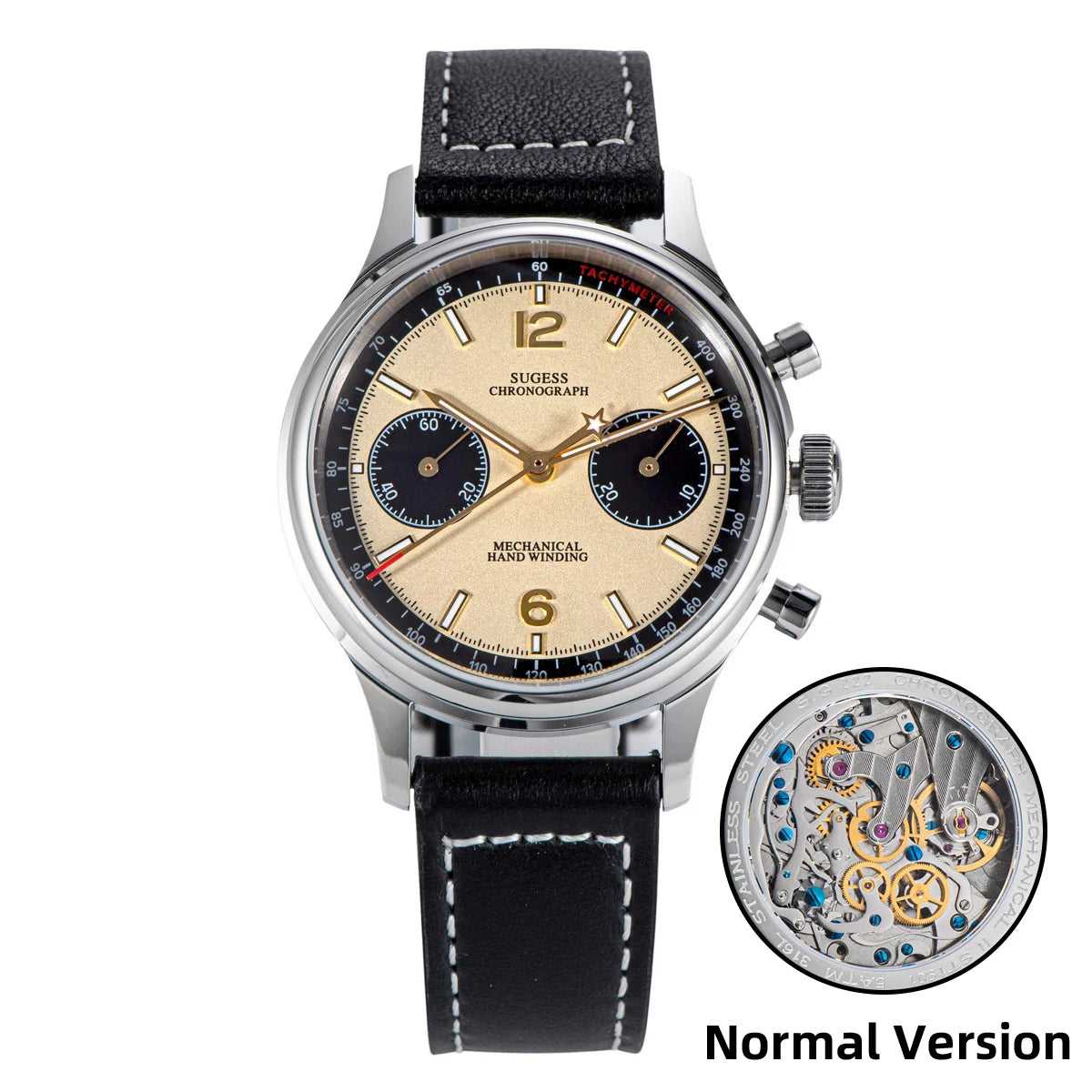 Sugess 1963 Pilot Watch Men Mechanical Chronograph Panda Wristwatch Air Force Sapphire Waterproof for Seagull Movement ST1901 v3