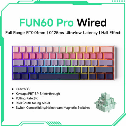 MONSGEEK FUN60 PRO&MAX HE Mechanische Tastatur mit Magnetschaltern, 60% kabellose Gaming-Tastatur, Rapid Trigger, 8K ARGB, Custom-Tastatur