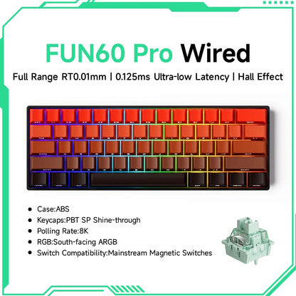 MONSGEEK FUN60 PRO&MAX HE Mechanische Tastatur mit Magnetschaltern, 60% kabellose Gaming-Tastatur, Rapid Trigger, 8K ARGB, Custom-Tastatur