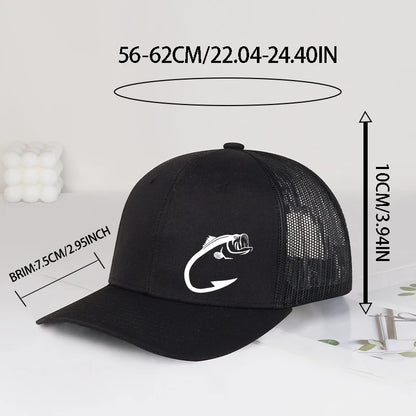 Trucker-Cap mit Bass-Fischhaken-Print, verstellbar, Unisex, Mesh, für Angelfans, Sonnenhut