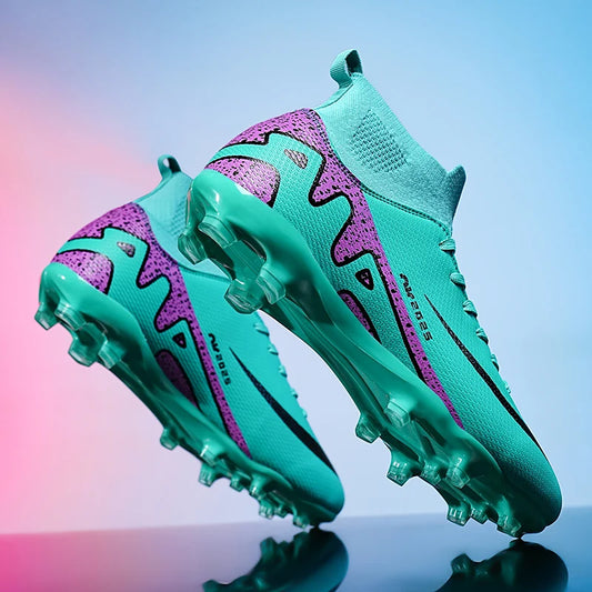 Men High Top Soccer Cleats Anti Slip Wear Resistant Firm Ground Breathable Comfortable Outdoor Grass Field Training Athletic