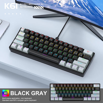 APAYADO K61 Mini 60% Gaming Keyboard 61-Key, Wired, Portable, RGB Lighting, Red/Blue Switch, Black/White/Red Colors