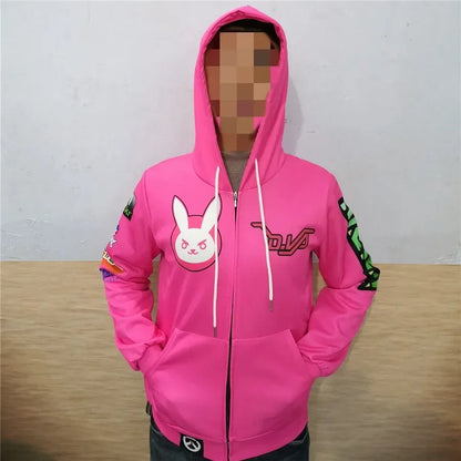Anime stiliaus žaidimo džemperis su gobtuvu, 3D spauda, „Overwatches“ DVA DJ cosplay kostiumas, moterims, vyrams ir poroms, viršutinė striukė su gobtuvu