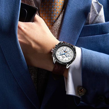 Montre mécanique pour homme ONOLA – Montre automatique de luxe au style décontracté, avec bracelet en cuir et cadran ajouré