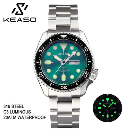 KEASO Top Men's Dive Watch C3 Super Luminous 316L Solid Steel 20Bar Waterproof Sapphire Mirror MIYOTA 2035 Quartz Movement Watch