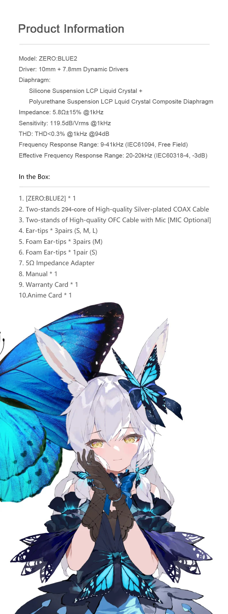 TRUTHEAR Zero:BLUE2 earphone Dual Dynamic Drivers lEMs with Detachable Cable in Ear Headphone  0.78mm 2pin 3.5mm plug