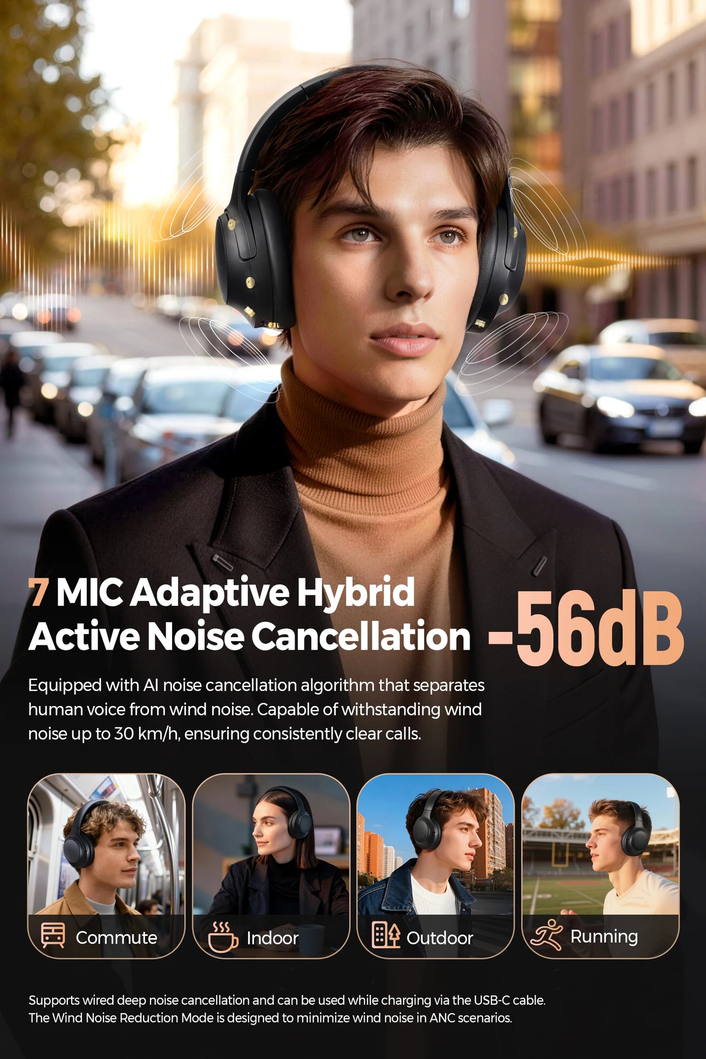 SoundPEATS Cove pro Headphones Bluetooth 6.0 -56dB ANC, Noise-Cancelling Headset, Hi-Res LDAC Lossless Audio, 95H Battery,7-Mic