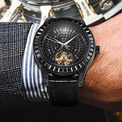 2025 New Haemmer Jacob Diamond Face Tourbillon Mechanical Men's Watch Men's Genuine Leather Glowing Mechanical Watch