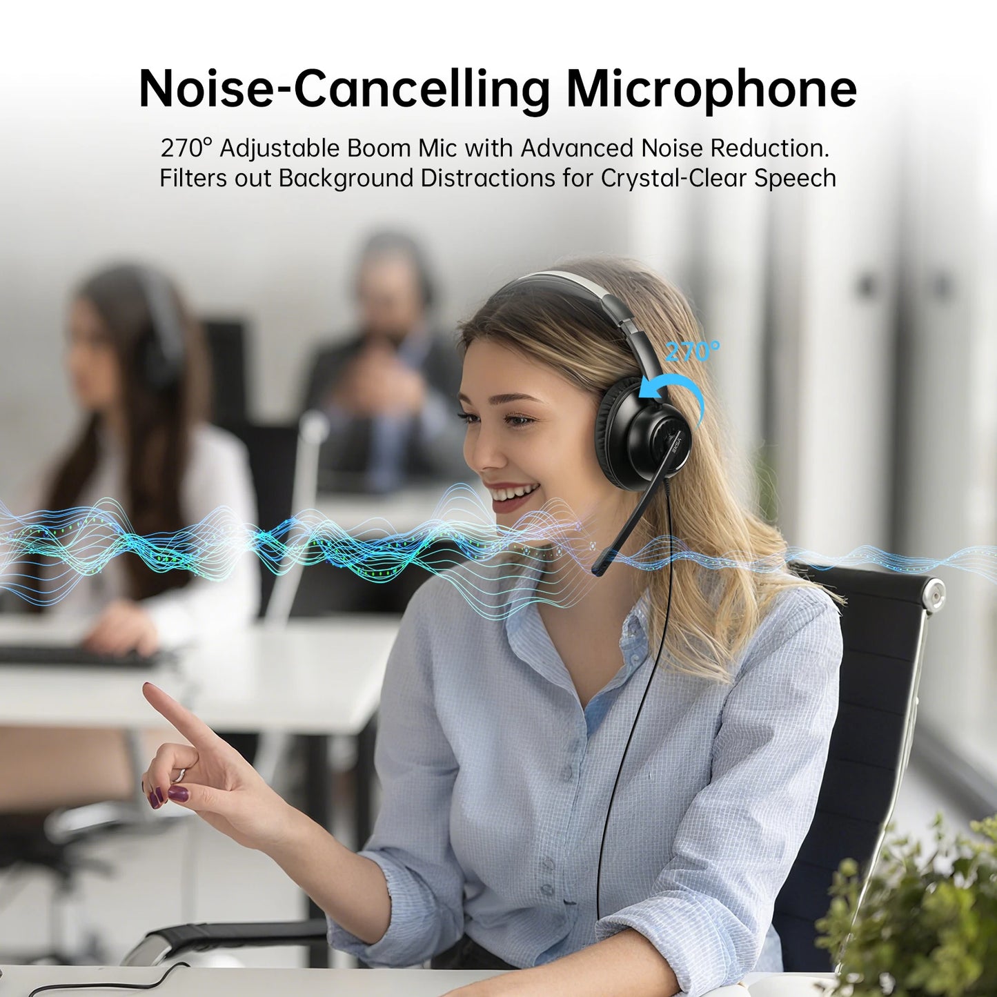 EKSA H8 Professional Office Headset with ENC Noise Cancelling Microphone – USB-A, USB-C & 3.5mm Wired Headphones for PC, Laptop & Mobile Phone