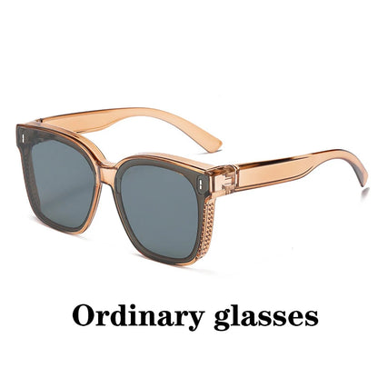 Fashion Square Polarized Sunglasses Cover Over Myopia Prescription Glasses Portable Men Women Vintage Fishing Driving Eyewear ﻿