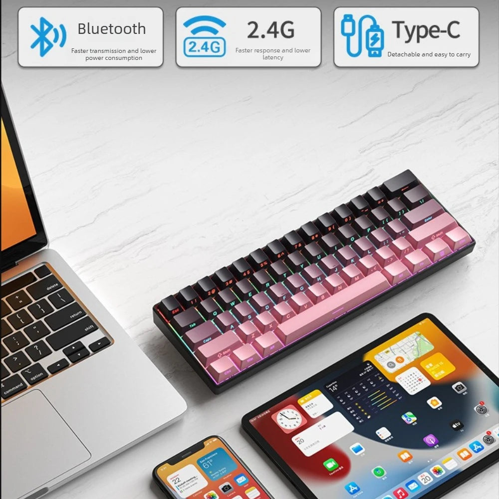 Wireless Gaming Mechanical Keyboard  Bluetooth 60 Percent RGB White Triple Mode Portable Keyboards  key board claviers teclado