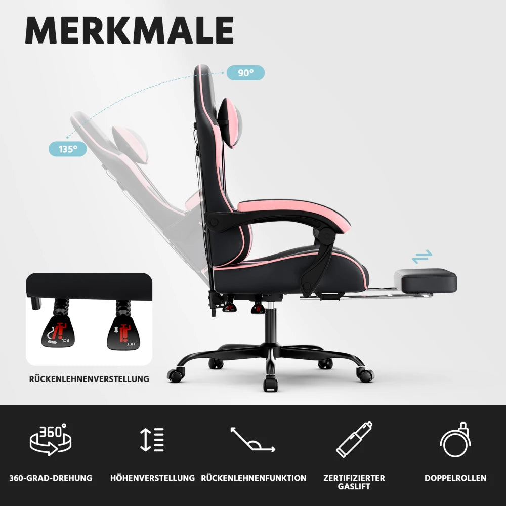 Ergonomic Computer Gaming Chair with Waist Support, Breathable PU Leather Office Chair, Seat Height and Backrest Adjustable