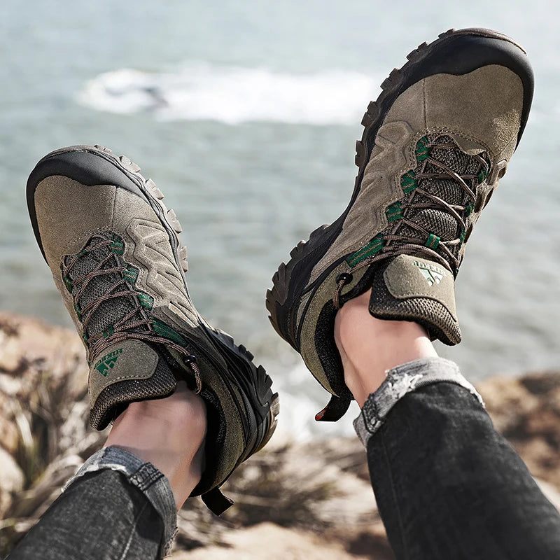 HIKEUP Scarpe da trekking in pelle di alta qualità, resistenti, da outdoor sportivo, da uomo, con lacci, per escursionismo, arrampicata e caccia