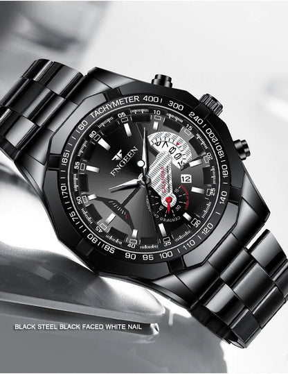Reloj de pulsera de cuarzo de lujo BINBOND para hombre, luminiscente, resistente al agua, con fecha automática, de acero inoxidable