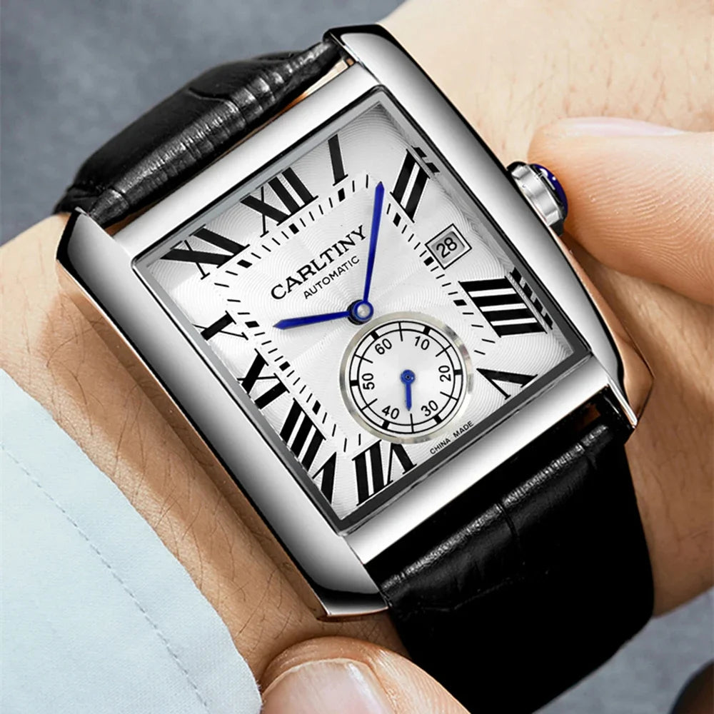 Reloj automático de lujo para hombre – Reloj de pulsera mecánico, modelo elegante de una gran marca, caja cuadrada de acero inoxidable, resistente al agua – CARLTINY