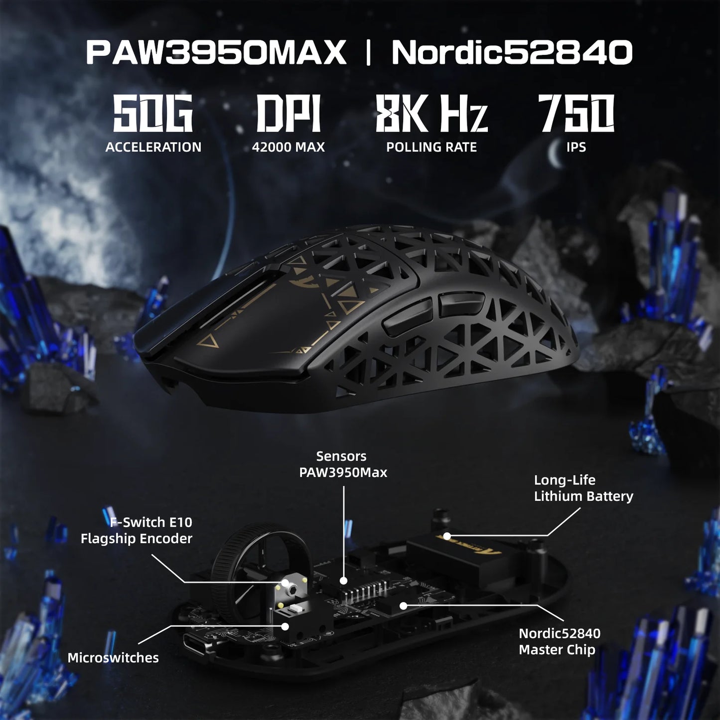 ATTACK SHARK R5Ultra Carbon Fiber Wireless 8K PAW3950MAX Gaming-Maus mit 8K-Spiralkabel,