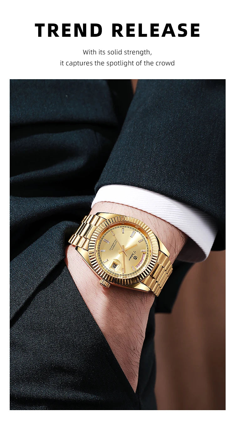 Top Brand Business Men's Watches Luxury Calendar Week Automatic Mechanical Watch for Man Waterproof Gold Stainless Steel