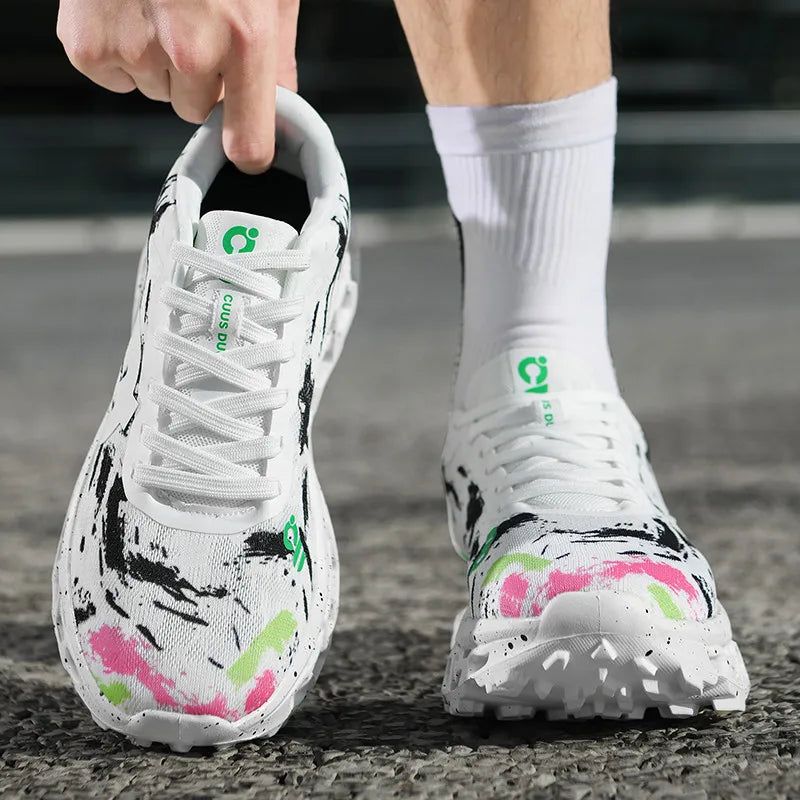 Men Sports Shoes Shock-absorbing Jogging Anti Slip Breathable Mesh Soft Soled Running Shoes Outdoor Fitness Lace Up Sports Shoes