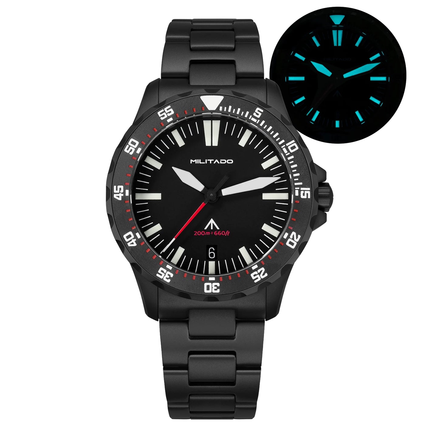 Militado Ml16 PVD Black Quartz Wrist Watches VH31/Ronda 515 39Mm Retro Watch Sapphire Luminous BGW9 200M Waterproof Dive Watch