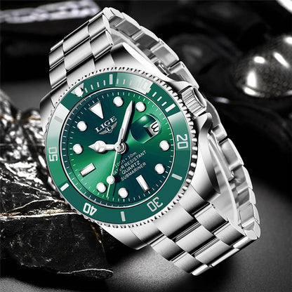 Montre de plongée de luxe pour homme, marque LIGE, étanche 3ATM, avec affichage de la date, montre à quartz sportive