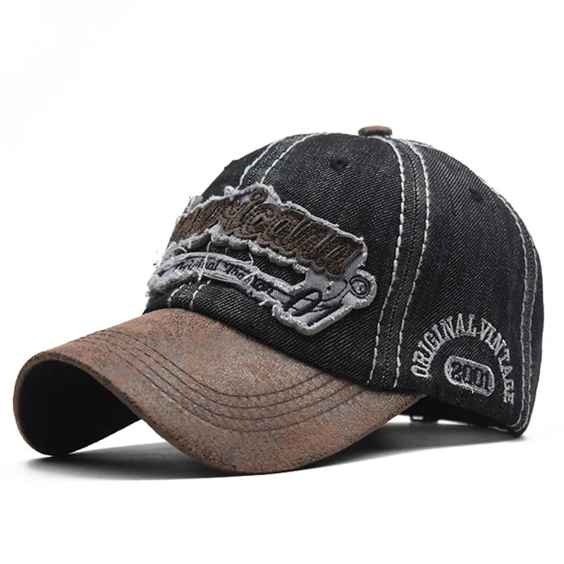 CNTANG Letnia dżinsowa czapka z daszkiem dla mężczyzn, modna, z haftowaną literą, bawełniana, typu snapback, męska, outdoorowa, codzienna, w stylu hip-hopowym, z regulacją