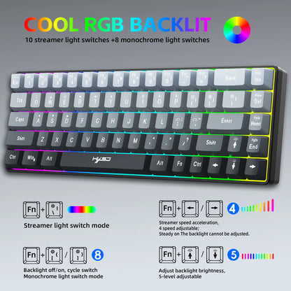 New 68% Three-Mode Wired/Wireless/Bluetooth Gaming Keyboard Gradual Change Gray RGB Backlight