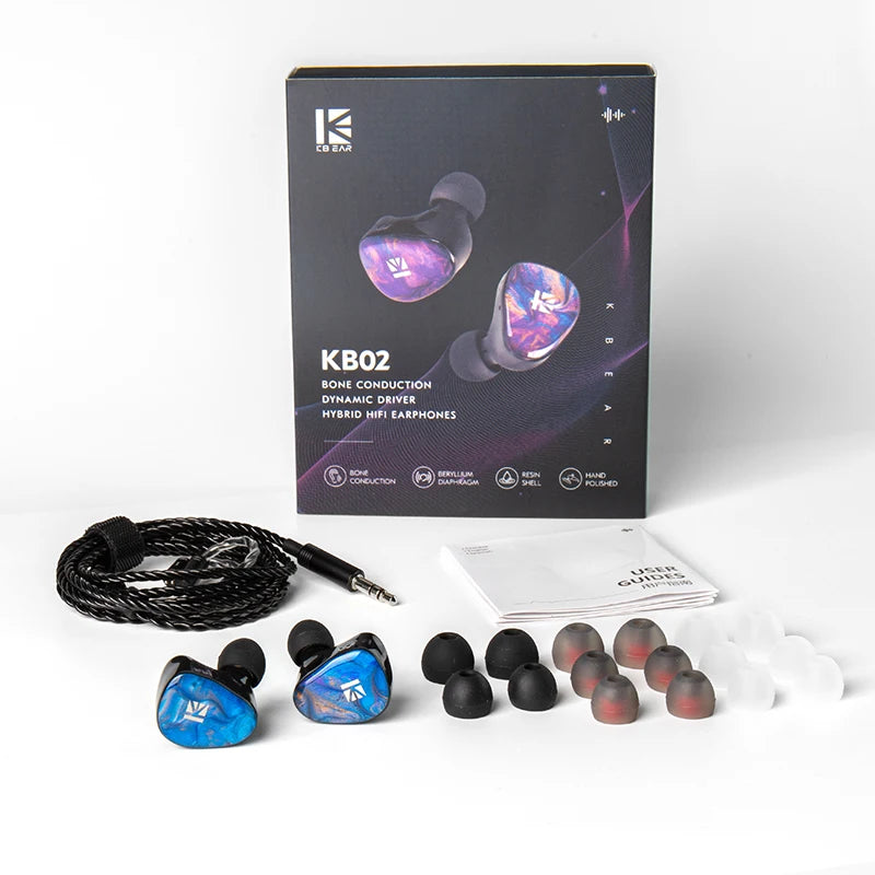 KBEAR KB02 Conduction osseuse pilote dynamique casque filaire 3D imprimé résine cavité IEM écouteurs pour musique vocale et rythmique