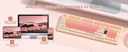 Womier Foundation WK98 Mechanical Keyboard With Display Pink Creamy 3 Mode Ergonomic Gasket Hot Swappable Gaming Keyboard