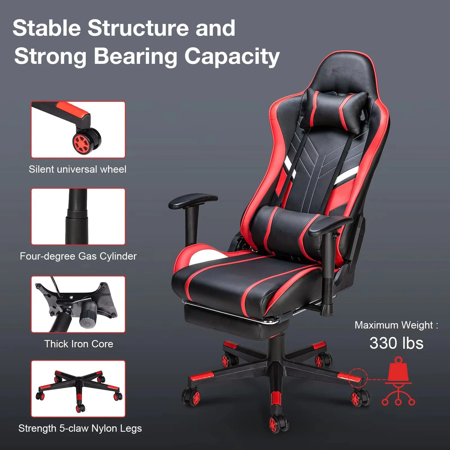 Massage Gaming Chair 7-Point Adjustable Seat Height Ergonomic Office Chair with Footrest and Lumbar Support GC-RC03 Chairs