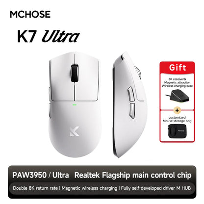 MCHOSE K7 Ultra Dual 8K Polling Rate Lightweight Magnetic Wireless Gaming Mouse PAW3950 Wireless Charging Dock Esports Office