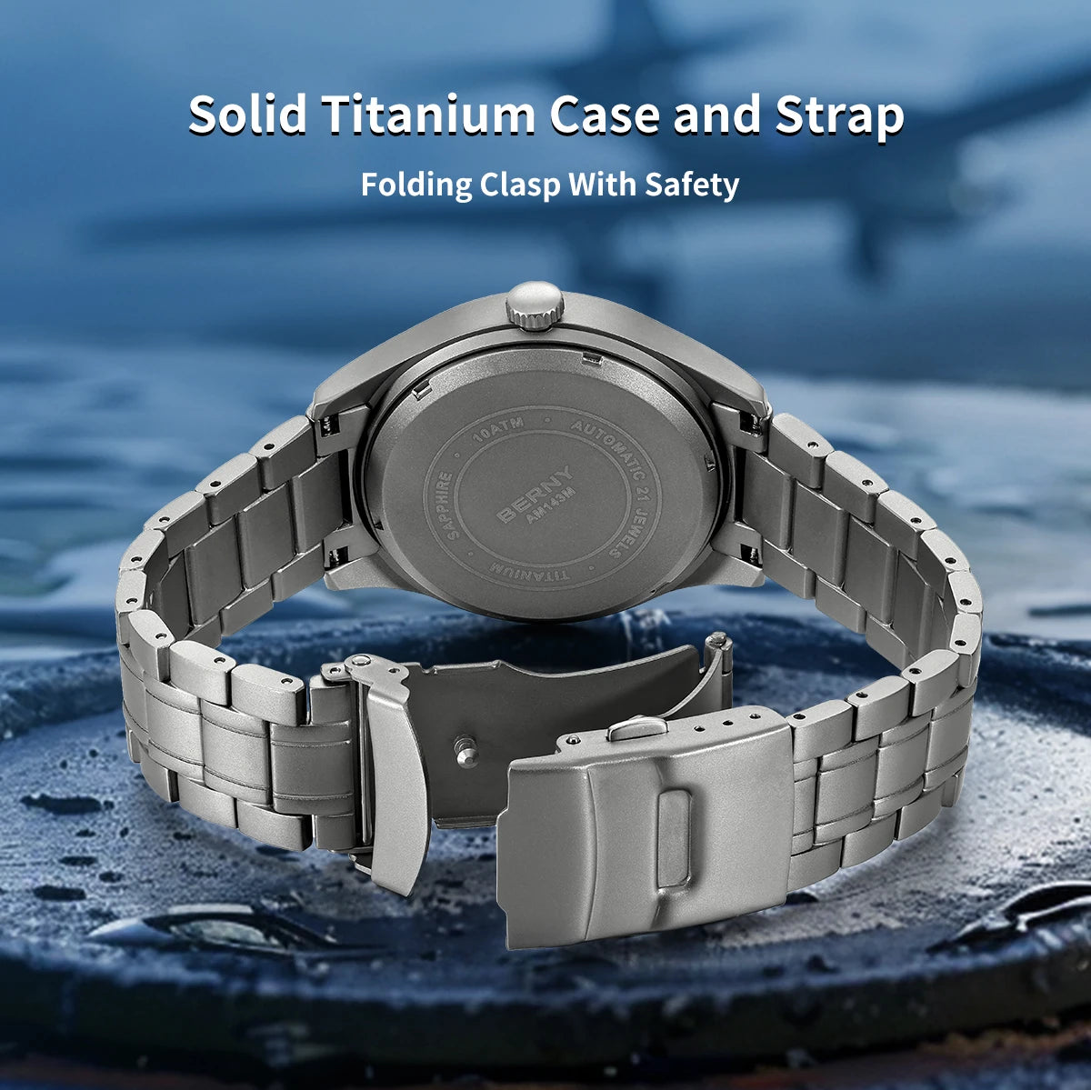 BERNY Aviation Top Titanium Mechanical Men Watch Sapphire AR Coating Supper Luminous 10Bar Sport Watch Titanium Aviation Watches