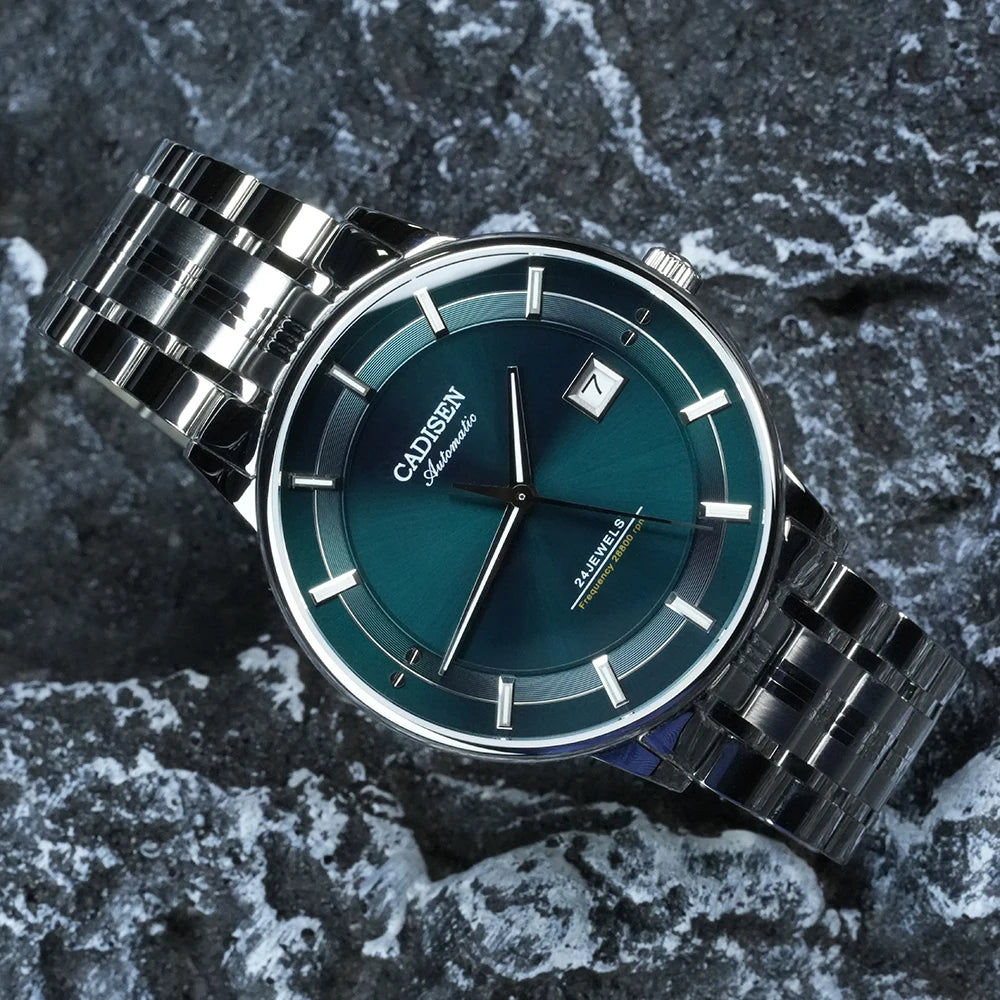 CADISEN Automatic Mechanical Ultra-thin Wristwatch MIYOTA 9015 Top Brand Luxury Curved Single-dome Sapphire Crystal Watch Man