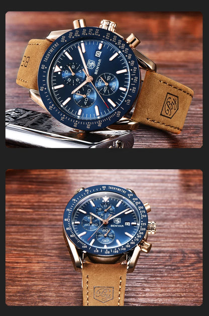 Montre homme BENYAR 5140, montre de sport décontractée, montre à quartz de luxe étanche, chronographe militaire de marque haut de gamme.
