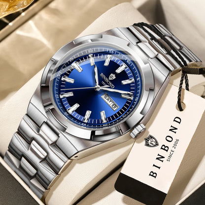 Relojes de cuarzo BINBOND de acero inoxidable para hombre – Reloj de lujo, resistente al agua y luminiscente – Modelo original para hombre