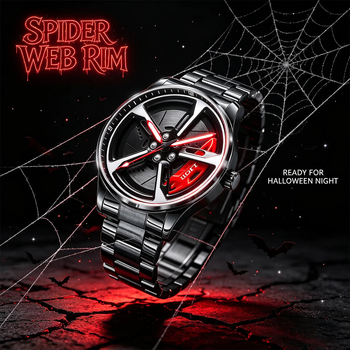 Montre pour homme de luxe LIGE – Modèle à cadran rotatif, étanche, en acier inoxydable, avec affichage lumineux – Idée cadeau pour homme (Halloween)