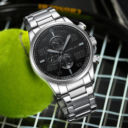 Montre pour homme CRRJU – Chronographe de luxe, grand cadran, acier inoxydable, étanche, avec affichage de la date