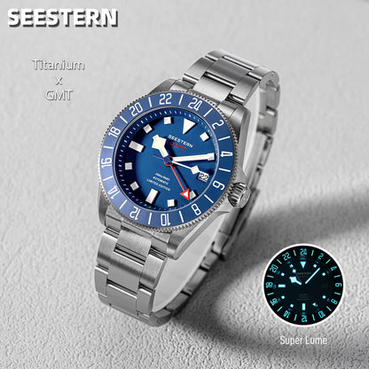 SEESTERN Titanium Diver Men of Watch GMT Automatic Mechanical Wristwatch NH34 Movement Sapphire Crystal 200M Waterproof Lume New