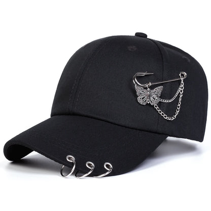 Cappellini da baseball unisex con anello a farfalla in ferro, per primavera e autunno, da esterno, casual e regolabili, cappellino parasole, cappellino sportivo