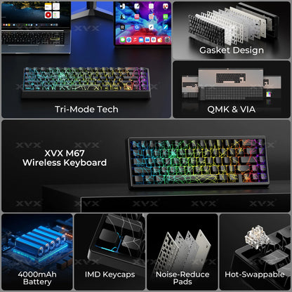 XVX Spider Web Keyboard M67 JadeStone With IMD-Tech Keycaps Tri-Mode Connection Custom RGB Backlight Keyboard 60%
