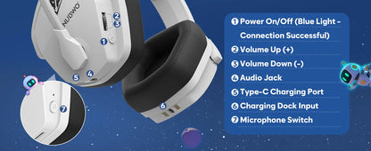 NUBWO G06 Wireless Headsets Gamer with Charging Station for Headset and PS5 Controller Gaming Headphones Long Battery Life