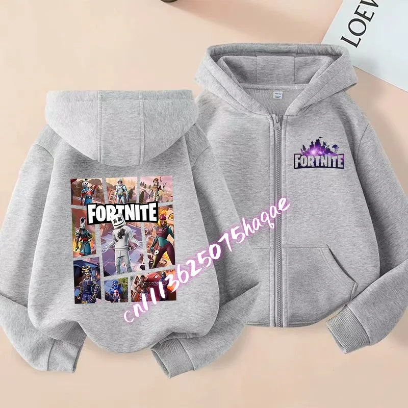 Giacca outdoor per bambini Cartoon FORTNITED per bambina e bambino, felpa cappotto, giacca a vento leggera di alta qualità, giacca autunnale con zip, abbigliamento top