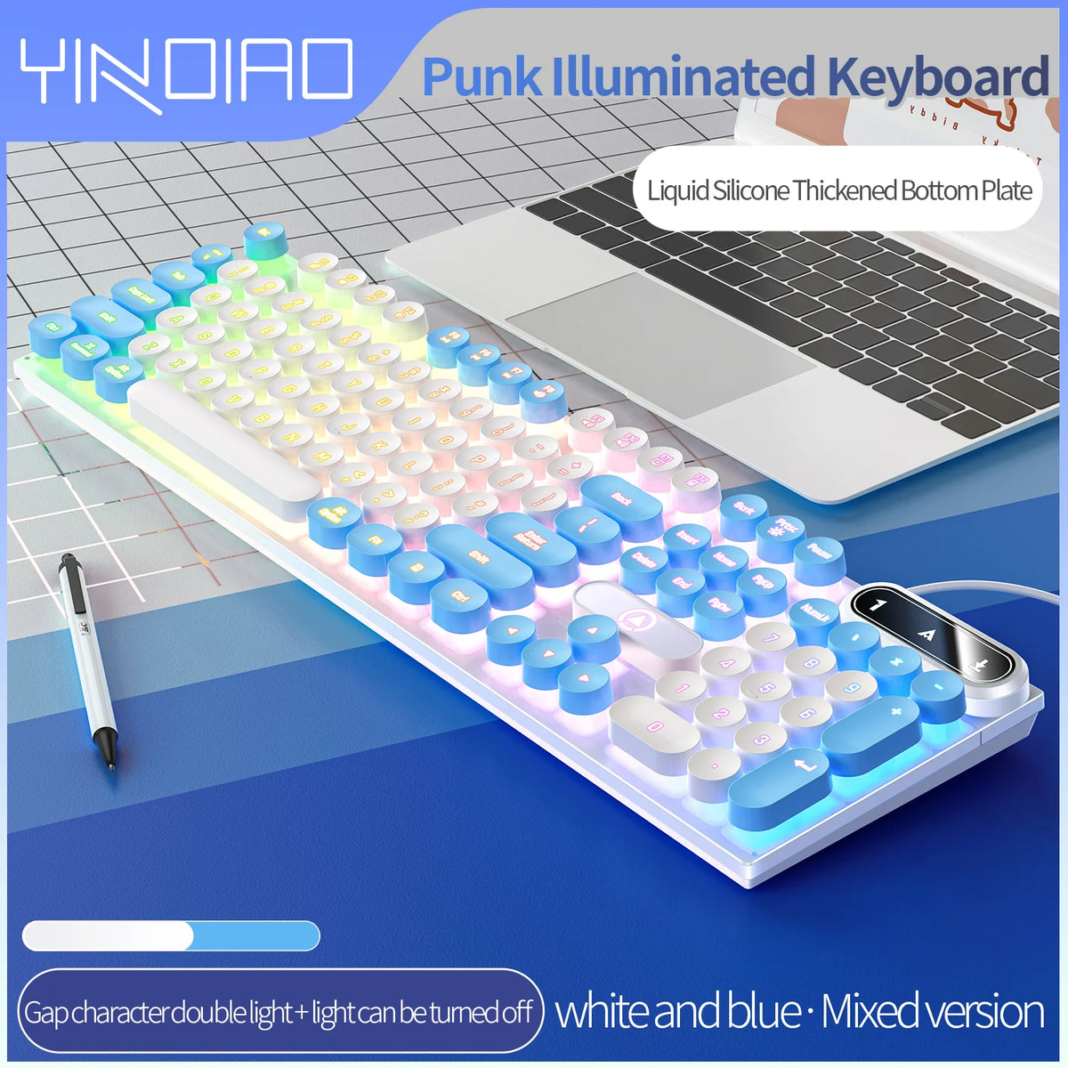Typewriter Round 104 Keys Gaming Keyboard Wired Keyboard Color Matching Backlit Computer E-sports Peripherals for Desktop Laptop