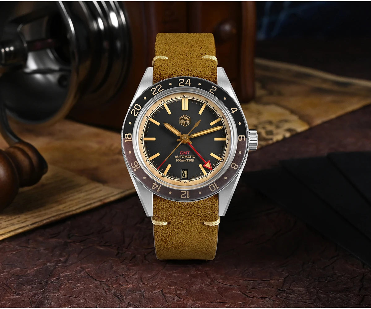 San Martin 39.5mm Limited Edition Full Lume Dial Automatic Mens Watch NH34 GMT 6H Date 10Bar Luxury Kol Saati SN0116W