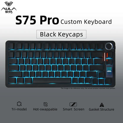 AULA S75 PRO Mechanical Keyboard 75% Custom Layout RGB Backlight Wireless Bluetooth Gaming Keyboard with Screen Knob