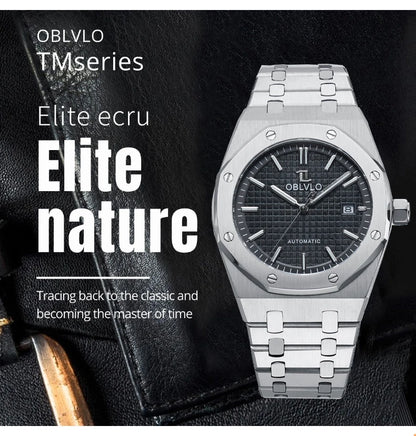 OBLVLO TM-ASP Luxury Men's Watch 41mm Blue Dial Rose Gold Automatic Luminous Waterproof Mechanical Casual Business Watch