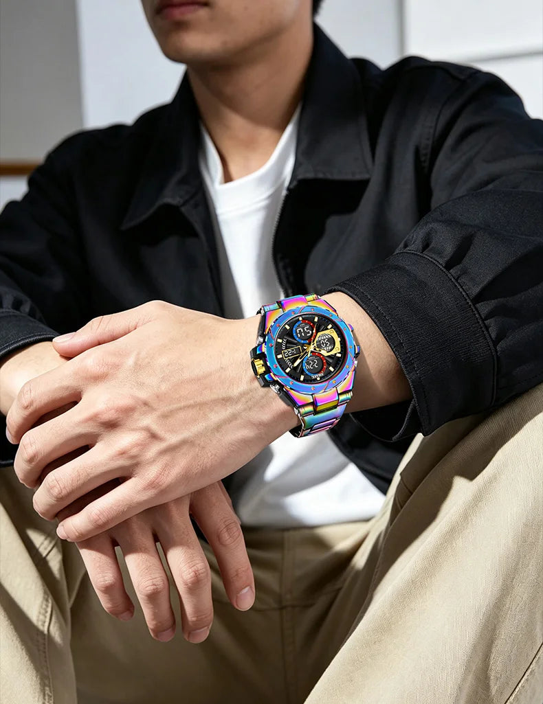 Reloj para hombre SMAEL 8160 – Modelo deportivo militar, analógico y digital, de acero inoxidable – Resistente al agua, con pantalla LED, alarma, cronógrafo y cronómetro