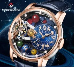 Montre mécanique automatique pour homme, modèle « Ciel étoilé » : design squelette, style constellation, boîtier en acier inoxydable, affichage en relief, fonction luminescente et étanchéité.