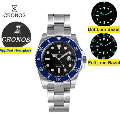 Cronos New 40mm Diver Men's Watches Luxury Miyota9015 Automatic Mechanical Watch Sapphire Crystal Waterproof 200m Adjustable Clasp L6045