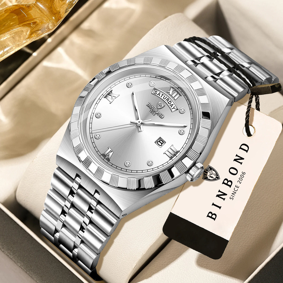 Montre pour homme de la marque originale BINBOND – Montre-bracelet à quartz, modèle de luxe, étanche et luminescent.