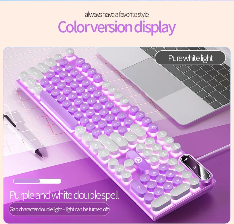 Typewriter Round 104 Keys Gaming Keyboard Wired Keyboard Color Matching Backlit Computer E-sports Peripherals for Desktop Laptop